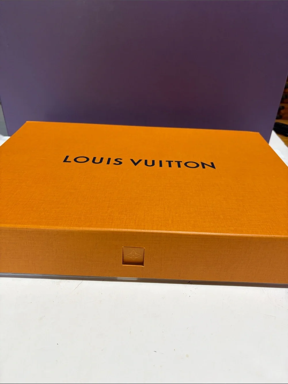 Louis Vuitton Orange Box with Navy Logo 16 x 11 x 2